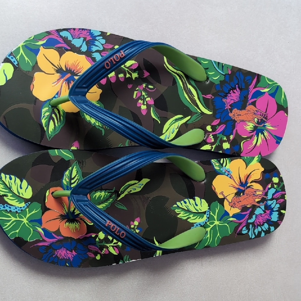 Polo by Ralph Lauren Men's Floral Flip-Flops - Black and Multicolor